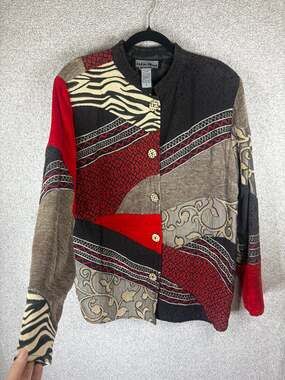 Indigo Moon Patchwork Artwear Embroidered Zebra Jacket L
